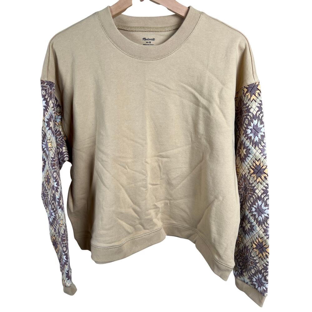 Madewell Beige and Patterned Sleeve Sweater
